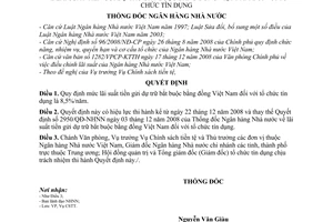 Quyết định 3162/QĐ-NHNN lãi suất tiền gửi dự trữ bắt buộc bằng đồng Việt Nam đối với Tổ chức tín dụng