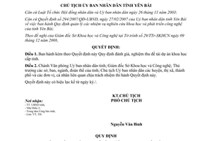 Quyết định số 2030/QĐ-UBND 2008 Quy định đánh giá nghiệm thu đề tài dự án khoa học Yên Bái