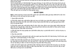 Quyết định 48/2008/QĐ-BCT phê duyệt Quy hoạch phát triển ngành sản xuất thiết bị điện giai đoạn 2006-2015, tầm nhìn đến 2025