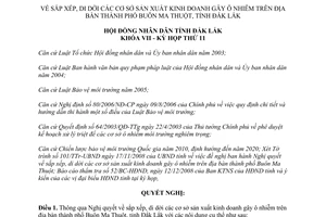 Nghị quyết 34/2008/NQ-HĐND sắp xếp di dời các cơ sở sản xuất kinh doanh gây ô nhiễm Đắk Lắk