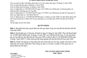 Quyết định 25/2008/QĐ-UBND giá đất trên địa bàn tỉnh Hà Nam năm 2009