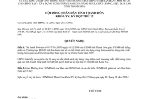 Nghị quyết 119/2008/NQ-HĐND xây dựng vùng thâm canh lúa năng suất chất lượng hiệu quả cao Thanh Hóa