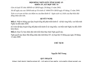 Nghị quyết 244/2008/NQ-HĐND phát triển kinh tế xã hội vùng biển ven biển Nghệ An