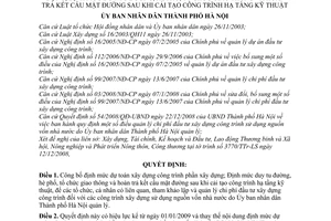 Quyết định 55/2008/QĐ-UBND công bố định mức dự toán xây dựng công trình phần xây dựng duy tu đường hè phố tổ chức giao thông