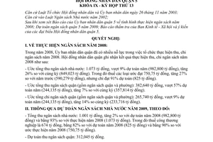 Nghị quyết 05/2008/NQ-HĐND thực hiện ngân sách năm 2008, dự toán ngân sách năm 2009 quận 5