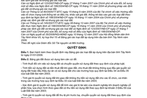 Quyết định 100/2008/QĐ-UBND  bảng giá đất áp dụng trên địa bàn tỉnh Tây Ninh