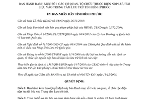 Quyết định 81/2008/QĐ-UBND Danh mục cơ quan tổ chức nộp tài liệu Trung tâm lưu trữ Bình Phước