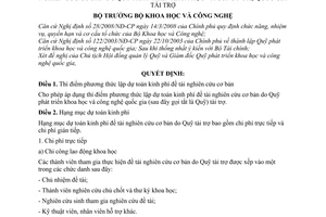 Quyết định 14/2008/QĐ-BKHCN áp dụng thí điểm phương thức lập dự toán kinh phí đề tài nghiên cứu cơ bản