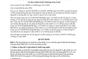 Quyết định 4288/QĐ-UBND 2008 xây dựng hồ sơ địa chính cơ sở dữ liệu quản lý đất đai Quảng Nam