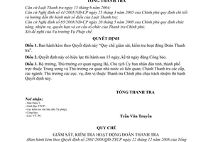 Quyết định 2861/2008/QĐ-TTCP quy chế giám sát, kiểm tra hoạt động Đoàn thanh tra