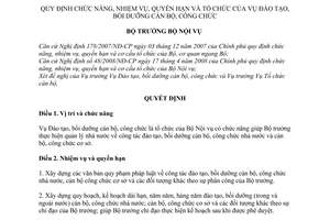 Quyết định 1628/QĐ-BNV quy định chức năng, nhiệm vụ, quyền hạn và tổ chức của Vụ Đào tạo, bồi dưỡng cán bộ, công chức