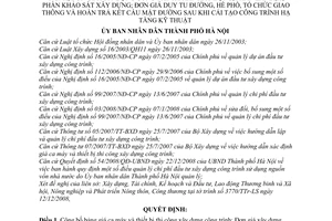 Quyết định 56/2008/QĐ-UBND công bố bảng giá ca máy thiết bị thi công xây dựng công trình lắp đặt phần khảo tu đường hè phố tổ chức giao thông