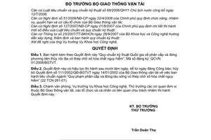 Quyết định 30/2008/QĐ-BGTVT "Quy chuẩn kỹ thuật quốc gia về phân cấp và đóng phương tiện thủy nội địa vỏ thép chở xô hóa chất nguy hiểm"