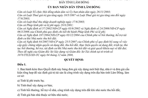 Quyết định 57/2008/QĐ-UBND đơn giá xây dựng mới biệt thự, nhà ở và đơn giá cấu kiện tổng hợp để xác định giá trị tài sản, tỉnh Lâm Đồng