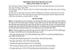 Nghị quyết 10/2008/NQ-HĐND tình hình thực hiện kế hoạch ngân sách năm 2008 và phương án phân bổ ngân sách năm 2009 huyện Cần Giờ