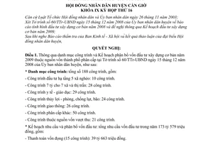 Nghị quyết 12/2008/NQ-HĐND thông qua kế hoạch đầu tư xây dựng cơ bản từ nguồn vốn ngân sách thành phố phân cấp năm 2009 huyện Cần Giờ