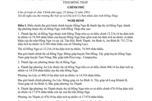 Nghị định 08/NĐ-CP đề nghị điều chỉnh địa giới hành chính huyện Hồng Ngự thành lập phường thuộc tỉnh Đồng Tháp