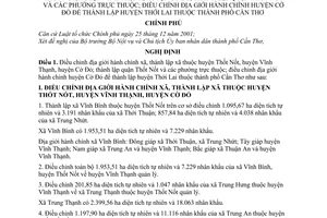 Nghị định 12/NĐ-CP điều chỉnh địa giới hành chính xã, thành lập thuộc huyện Thốt Nốt, Vĩnh Thạnh Cờ Đỏ quận Thới Lai thành phố Cần Thơ