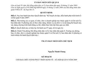 Quyết định 05/2008/QĐ-UBND kế hoạch chỉ đạo, điều hành phát triển kinh tế - xã hội quận 8 năm 2009