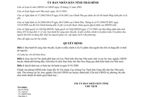 Quyết định 3572/QĐ-UBND 2008 bổ sung mức thu điều chỉnh quy định về phân cấp nguồn thu Thái Bình
