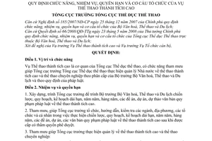 Quyết định 517/QĐ-TCTDTT quy định chức năng, nhiệm vụ, quyền hạn và cơ cấu tổ chức của Vụ Thể thao thành tích cao