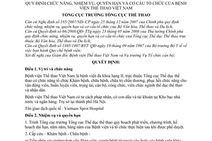 Quyết định 532/QĐ-TCTDTT quy định chức năng, nhiệm vụ, quyền hạn và cơ cấu tổ chức của Bệnh viện Thể thao Việt Nam