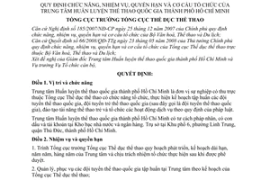 Quyết định 526/QĐ-TCTDTT quy định chức năng, nhiệm vụ, quyền hạn và cơ cấu tổ chức của Trung tâm huấn luyện thể thao quốc gia thành phố Hồ Chí Minh
