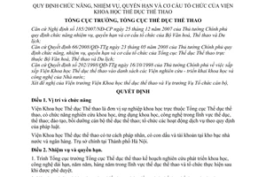 Quyết định 522/QĐ-TCTDTT  quy định chức năng, nhiệm vụ, quyền hạn và cơ cấu tổ chức của Viện Khoa học Thể dục thể thao