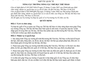 Quyết định 520/QĐ-TCTDTT quy định chức năng, nhiệm vụ, quyền hạn và cơ cấu tổ chức của Vụ Hợp tác quốc tế