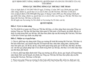 Quyết định 518/QĐ-TCTDTT quy định chức năng, nhiệm vụ, quyền hạn và cơ cấu tổ chức của Vụ Tài chính