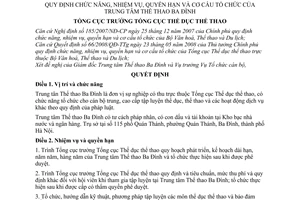 Quyết định 530/QĐ-TCTDTT quy định chức năng, nhiệm vụ, quyền hạn và cơ cấu tổ chức của Trung tâm thể thao Ba Đình