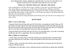 Quyết định 528/QĐ-TCTDTT quy định chức năng, nhiệm vụ, quyền hạn và cơ cấu tổ chức của Trung tâm huấn luyện thể thao quốc gia Cần Thơ