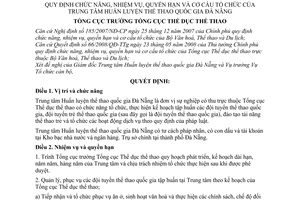 Quyết định 527/QĐ-TCTDTT quy định chức năng, nhiệm vụ, quyền hạn và cơ cấu tổ chức của Trung tâm huấn luyện thể thao quốc gia Đà Nẵng