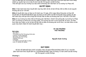 Quyết định 13/2008/QĐ-BTNMT Quy định về đo vẽ bản đổ địa chất và điều tra tài nguyên khoáng sản tỷ lệ 1:50.000