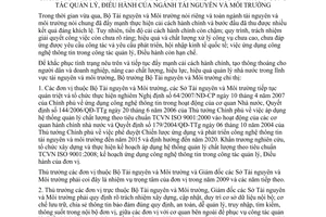 Chỉ thị 03/CT-BTNMT năm 2008 tăng cường áp dụng hệ thống quản lý chất lượng