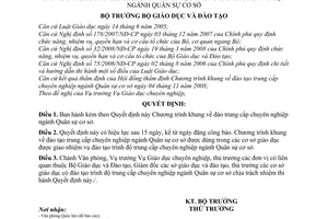 Quyết định 73/2008/QĐ-BGDĐT Chương trình khung về đào tạo trung cấp chuyên nghiệp ngành Quân sự cơ sở