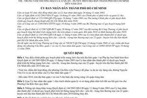 Quyết định 94/2008/QĐ-UBND điều chỉnh phần quy hoạch phát triển mang lưới chợ trên địa bàn quận 1 tại Phụ lục kèm theo QĐ 144/2003/QĐ-UB