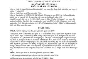 Nghị quyết 09/2008/NQ-HĐND tình hình thực hiện ngân sách quận năm 2008 và phân bổ dự toán thu, chi ngân sách quận năm 2009