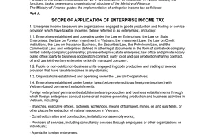 Circular No. 130/2008/TT-BTC of December 26, 2008, guiding the implementation of a number of articles of Enterprise Income Tax Law No. 14/2008/QH12, and guiding the implementation of the Governments Decree No. 124/2008/ ND-CP of December 11, 2008, which details the implementation of a number of articles of the Law on Enterprise Income Tax.