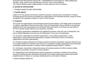 Circular No. 129/2008/TT-BTC of December 26, 2008, guiding the implementation of a number of articles of the Value-Added Tax Law and guiding the implementation of the Government’s Decree No. 123/2008/ND-CP of December 8, 2008, detailing and guiding the implementation of a number of articles of the Value-Added Tax Law.