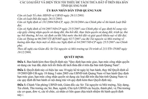 Quyết định 53/2008/QĐ-UBND quy định hạn mức giao, hạn mức công nhận quyền sử dụng các loại đất và diện tích tối thiểu để tách thửa đất tỉnh Quảng Nam