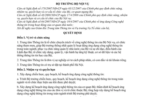 Quyết định 1718/QĐ-BNV quy định chức năng, nhiệm vụ, quyền hạn và cơ cấu tổ chức của Trung tâm thông tin