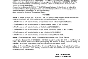 Decision No. 67/2008/QD-BLDTBXH promulgating the process of safe technical testi