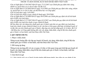 Thông tư liên tịch 11/2008/TTLT-BYT-BKHCN  hướng dẫn xây dựng, thẩm định, công bố Bộ tiêu chuẩn quốc gia về thuốc và ban hành, xuất bản Dược điển VN