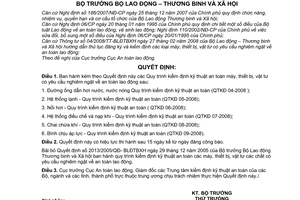 Quyết định 67/2008/QĐ-BLĐTBXH quy trình kiểm định kỹ thuật an toàn