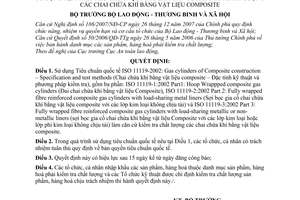 Quyết định 65/2008/QĐ-BLĐTBXH sử dụng tạm thời Tiêu chuẩn quốc tế làm căn cứ kiểm tra chất lượng các chai chứa khí bằng vật liệu composite