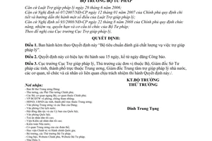 Quyết định 11/2008/QĐ-BTP Bộ tiêu chuẩn đánh giá chất lượng vụ việc trợ giúp pháp lý