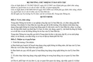 Quyết định 414/QĐ-UBDT quy định chức năng, nhiệm vụ, quyền hạn và cơ cấu tổ chức của Trung tâm thông tin