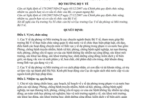 Quyết định 54/2008/QĐ-BYT  quy định chức năng, nhiệm vụ, quyền hạn và cơ cấu tổ chức của Cục Y tế dự phòng và môi trường thuộc Bộ Y tế