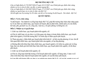 Quyết định 44/2008/QĐ-BYT quy định chức năng, nhiệm vụ, quyền hạn và cơ cấu tổ chức của Vụ Kế hoạch - Tài chính thuộc Bộ Y tế